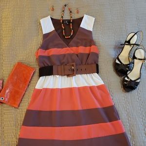 (C.Luce) Summer Cream, brown, and orange sleeveless V